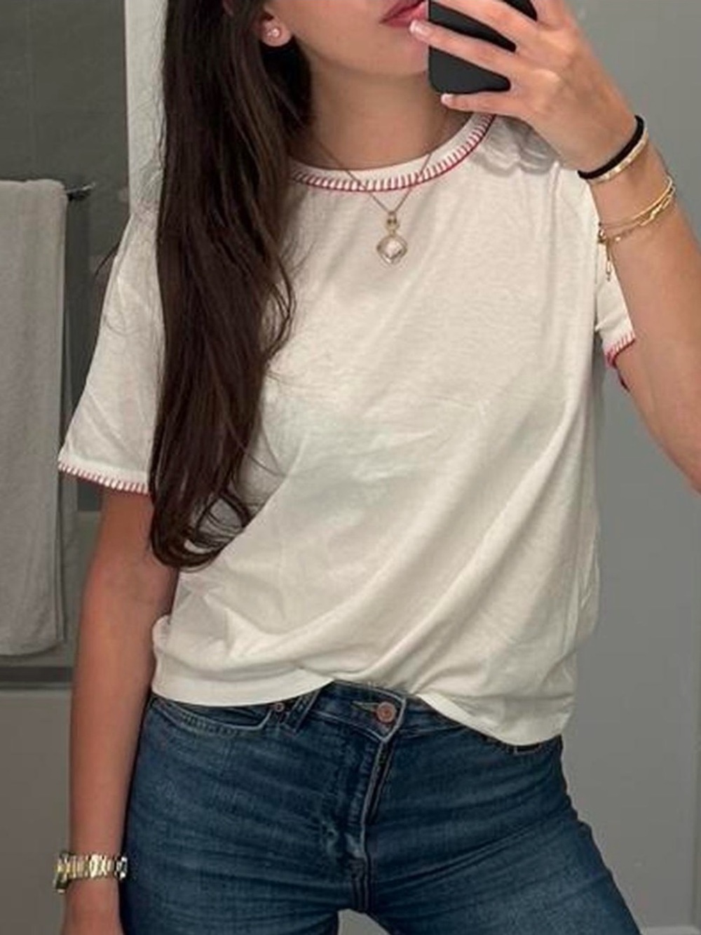 Mango white tee w/ pink stitching size XS - NWT